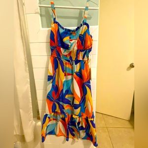 NWT Secret Charm Tropical Blue Orange White Empire Waist Summer Dress sz M